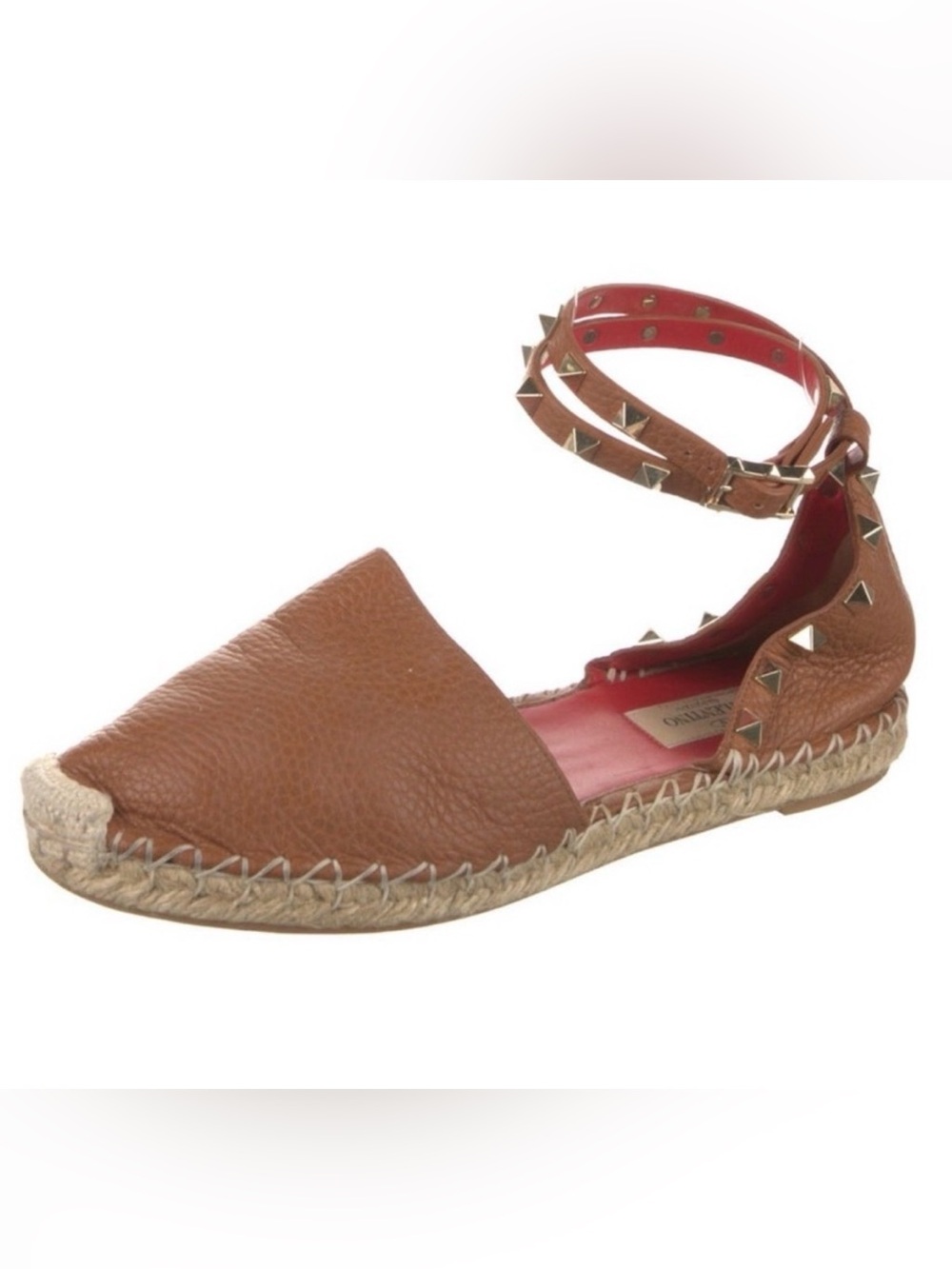Valentino Garavani  Leather Espadrille with Red insole Studded Ankle Strap